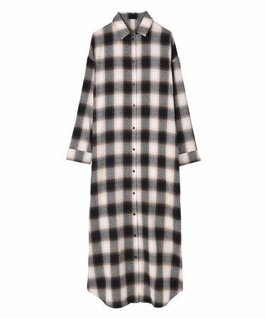 ロングシャツチェックワンピース