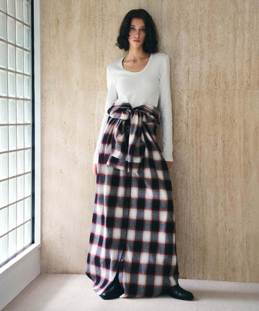 ロングシャツチェックワンピース